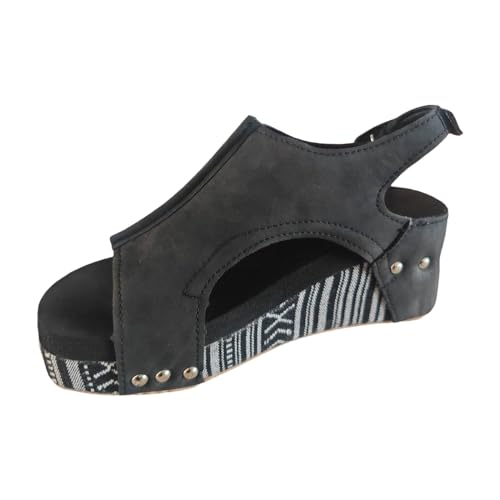 JEUROT Sandals for Women 2024 Open Toe Retro Wedge Heels Wide Width Slingback Casual Dress Sandals PU Leather Orthopedic Platforms Sandal Comfortable Walking Shoes (Black-A, 8.5)