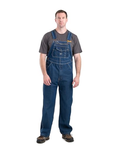 Berne Men's Cobblestone Washed Denim Bib Overall, 46W X 30L, Stone Wash Dark