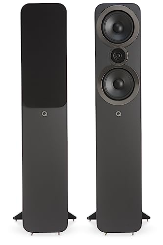 Q Acoustics 3050i Floorstanding Speakers Graphite Gray Pair & Speaker Cable - 2-Way Reflex Enclosure, 2 Bass Drivers 6.5', Tweeter 0.9' - Tower Speakers for Surround Sound/Home Theatre