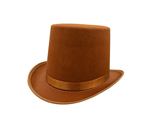 Mens Tall Brown Top Hat - Magician Mad Hatter Wonka Hats - Steampunk Halloween Costume Accessory Prop, Brown, One Size