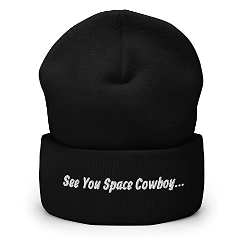 See You Space Cowboy Embroidered Cuffed Beanie, Anime Hat Black
