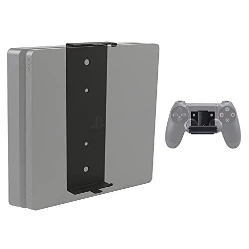 HIDEit Mounts 4S Pro Bundle, Wall Mounts for PS4 Slim and Controller, Steel Wall Mounts for Playstation 4 Slim and One Rubber Dipped Controller Mount