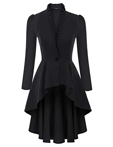 Scarlet Darkness Women's High Low Jacket Long Sleeve Goth Steampunk Coat 2XL Black