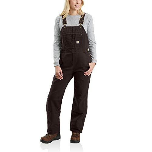 Carhartt womens Quilt Lined Washed Duck Bib (Big & Tall) Work Utility Coveralls, Dark Brown, Medium Tall US