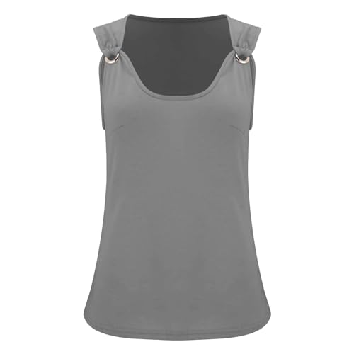 Daily Deals of The Day Lightning Deals,100 Percent Cotton Camisole Women's Solid Color Round Neck Loose Sleeveless Vest Fashion Casual Costume (Grey #3, M)