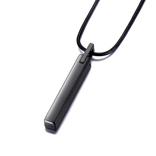 MOO&LEE Men's Tungsten Steel Black Bar Pendant Necklace with 22 Inches Stainless Steel Snake Chain