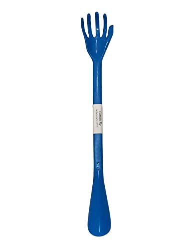 Back Scratcher with Shoe Horn Long Handle Each 19.5' Long Handled Shoe Horn with Hand Shaped Backscratcher is Perfect for Itchy Backs and Putting on Shoes While Standing (Blue, 1pack)