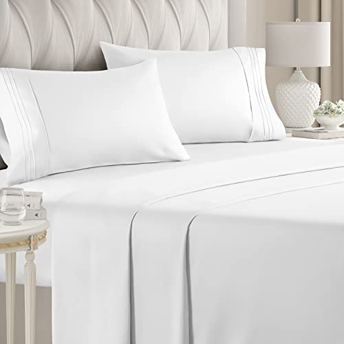 Full Size 4 Piece Sheet Set - Comfy Breathable & Cooling Sheets - Hotel Luxury Bed Sheets for Women & Men - Deep Pockets, Easy-Fit, Extra Soft & Wrinkle Free Sheets - White Oeko-Tex Bed Sheet Set