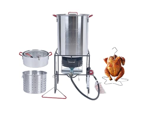 HEATAK 30 Qt Turkey Fryer & 10 Qt Fish Fryer Combo Kit with CSA Approved 50,000BTU Burner with 10PSI Regulator