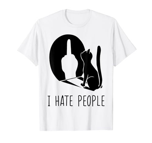 Cat Shadow I Hate People Middle Finger T-Shirt