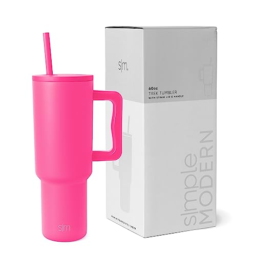 Simple Modern 40 oz Tumbler with Handle and Straw Lid | Insulated Cup Reusable Stainless Steel Water Bottle Travel Mug Cupholder Friendly Gifts for Women Him Her Trek Collection Raspberry Vibes