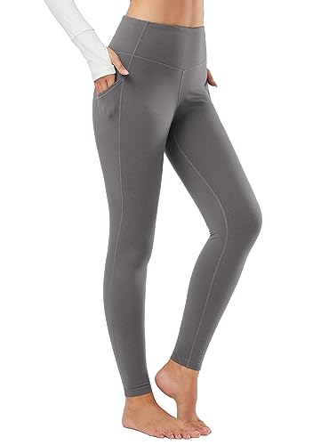 BALEAF Thermal Leggings for Women Fleece Lined Leggings Winter Warm Thick Yoga Pants Cold Weather with Pockets Grey S, Classic
