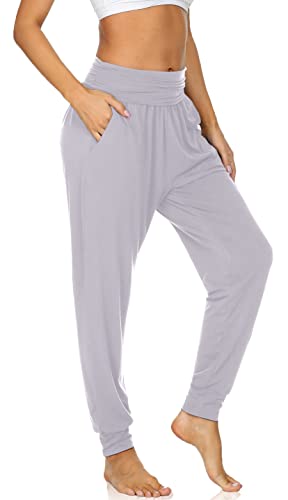 UEU Women's High Waist Yoga Pants Joggers Loose Fitting Workout Fitness Sweatpants Comfy Lounge Pant with Pockets(LightGray,M)