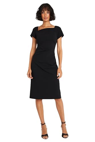 Maggy London Women's Asymmetric Neck Crepe Sheath Workwear Office Career Desk to Dinner Event Occasion Guest of, Black