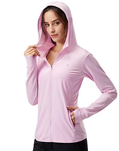 Soothfeel Women's UPF 50+ Sun Protection Hoodie Jacket Lightweight Long Sleeve Sun Shirt for Women with Pocket Hiking Outdoor Pink XL