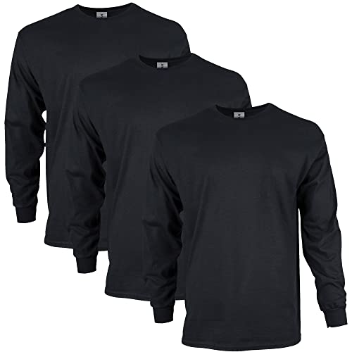 Gildan Men's Ultra Cotton Long Sleeve T-Shirt, Style G2400, Multipack, Black (3-Pack), 2X-Large