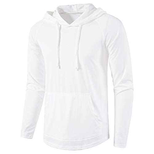 SIR7 Men's Gym Workout Active Long Sleeve Pullover Lightweight Hoodie Casual Hooded Sweatshirts. White