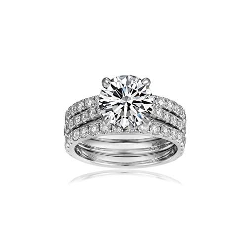 Jiostonor Moissanite Engagement Rings Total 4.74cttw 3CT Center Wedding Band D Color VVS1 Round Cut 925 Sterling Silver with 18K White Gold Plated Bridal Sets for Women Size 8.5