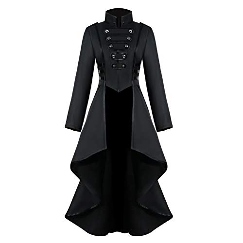 BITSEACOCO Medieval Steampunk Jacket for Women, Vintage Halloween Costumes Gothic Button Corset Tailcoat Tuxedo Uniform (Medium, Black)