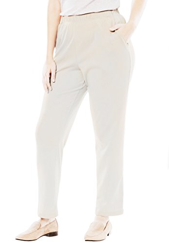 Lisa International Women's Fashion Solid Color Elastic Waist Pants Slant Pockets (M, 8476-IvorY)