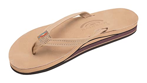 Rainbow Sandals Women’s Double Layer Premier Leather Narrow Strap w/Arch, Sierra Brown, Ladies Medium / 6.5-7.5 B(M) US