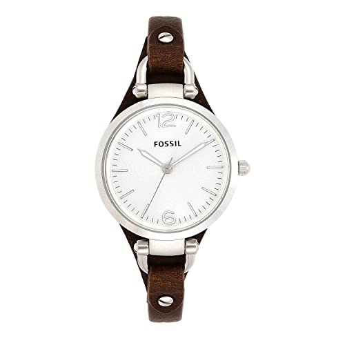 Fossil Women's Georgia Quartz Stainless Steel and Leather Three-Hand Watch, Color: Silver, Brown (Model: ES3060)