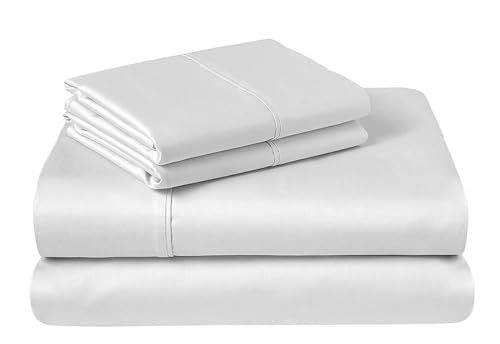 Pizuna Cotton King Sheets Set White, 400 Thread Count Long Staple Cooling King Size Sheets, Combed Cotton Sateen Sheets, 15 Inch Deep Pocket Cotton Sheets for King Size Bed (White Sheets)