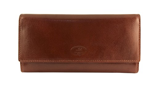 Mancini Leather Goods Ladies' RFID Trifold Wing Wallet (Brown)
