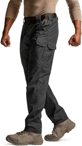 CQR Men's Tactical Pants, Water Resistant Ripstop Cargo Pants, Lightweight EDC Work Hiking Pants, Outdoor Apparel, Raider Mag Pocket Black, 32W x 32L
