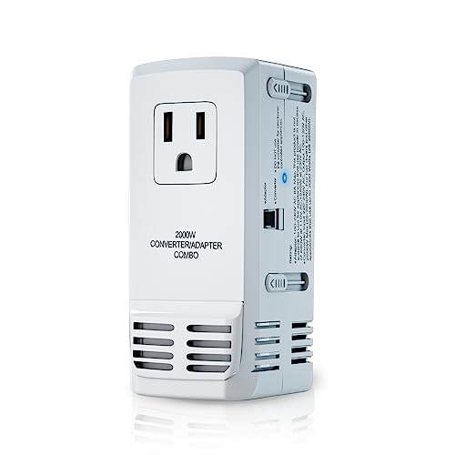 Power Converter Adapter Combo 2000W Voltage Converter 220V to 110V Converters and Adapters for Travel Europe Built-in with 4 Adapter Plugs US to Europe, UK, Israel, Africa Over 150 Countries, White