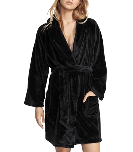 Victoria's Secret Short Cozy Robe, Fleece Fabric, Unlined, Women's Lingerie, Black (M/L)