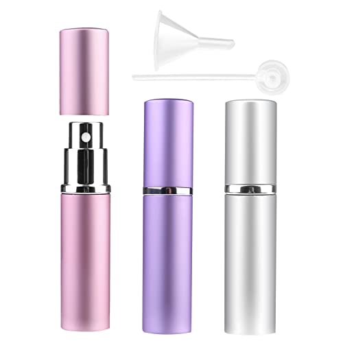 Zingso Refillable Travel Perfume Atomizer Bottles, 3 Pcs 6ml Mini Portable Spray Bottles Refillable Perfume Aftershave Atomizer Empty Travel Bottles with Funnel (Pink+Silver+Purple)