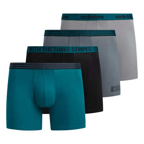 adidas Men's Core Stretch Cotton Boxer Brief Underwear (4-Pack), Legacy Teal Green/Black/Onix Grey, X-Large