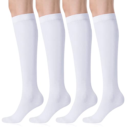 FITRELL 4 Pack Women's Knee High Socks Casual Socks, White