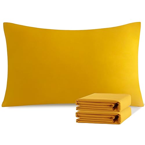 NTBAY Standard Pillowcase Set - 2 Pack Brushed Microfiber 20x26 Pillowcases - Soft, Wrinkle-Free, Fade-Resistant, Stain-Resistant, Ginger Yellow Pillowcases with Envelope Closure - 20x26 Inches