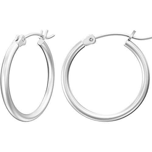 Gacimy 14K White Gold Plated Hoops with 925 Sterling Silver Post 20mm Small Hoop Earrings for Women
