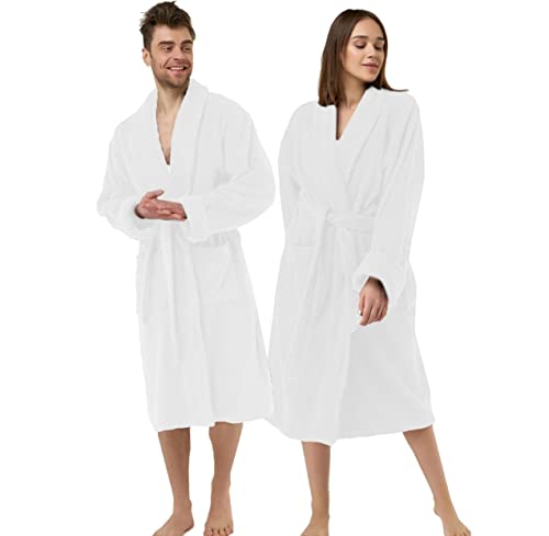 Pearl Linens 100% Cotton Terry Bathrobe, Unisex Men Women, Lightweight, Soft, Absorbent, Spa Robe, Pool Large