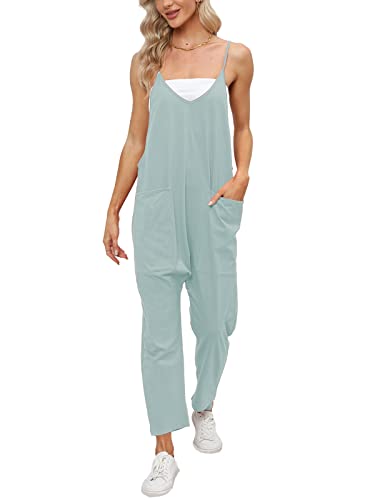 DEEP SELF Jumpsuit for Women, Comfy Stretchy Overalls, Loose Fit Oversized Long Baggy Pants for Maternity (Small, Cyan)