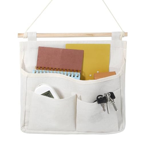 Wall Hanging Storage Caddy Bag, Linen Cotton Fabric Wall Door Hanging Organizer Wall Hanging Organizer Bag with Pockets Waterproof Canvas Storage for Camp, Kitchen, Bedroom, Bathroom, Office