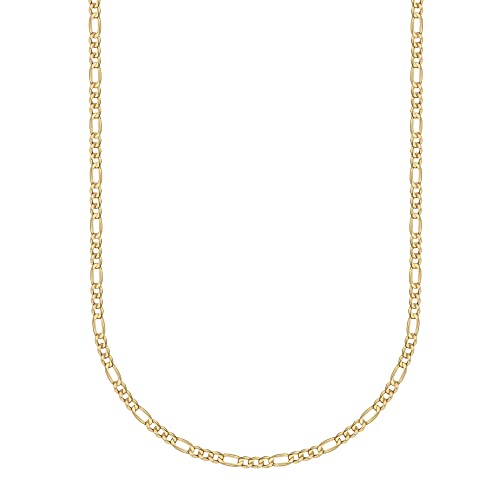 PORI JEWELERS 14K Gold 2.0mm Figaro/3+1 Link Chain Necklace- Made in Italy - (Yellow, 18 Inch)