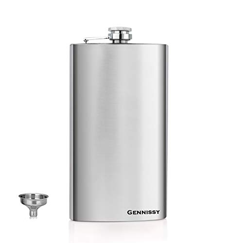 GENNISSY Silver 18/8 Stainless Steel 12OZ Hip Flask - Flasks for Liquor with Funnel…