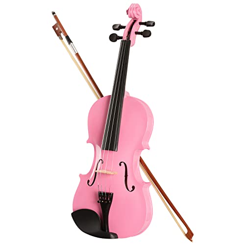 ARTALL 3/4 Handmade Student Acoustic Violin Beginner Pack with Bow, Hard Case, Chin Rest, Spare Strings, Rosin and Bridge, Glossy Pink