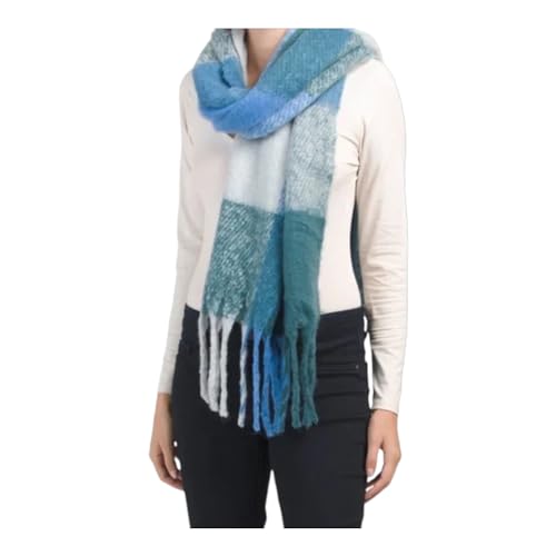 Steve Madden Super Soft Plaid Blanket Scarf (Blue Multi)