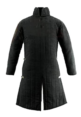 Gambeson Coat Thick Padded Full Sleeves Gambeson Coat Aketon Jacket Armor, Cotton Gambeson Jacket By ITS MEDIEVAL (S, Black) (IM-0515)