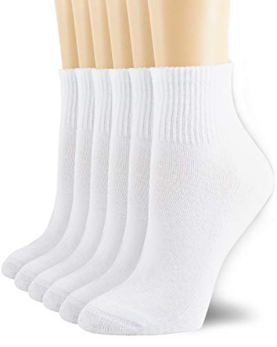NevEND 6 Pairs Women's Running Sports Ankle Cotton Athletic with Thick Cushioned Performance Breathable Socks White9-11