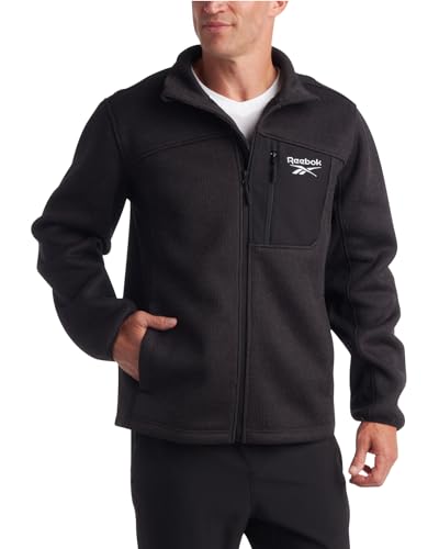 Reebok Men's Lightweight Fleece Jacket - Full Zip Up Active Fleece Jacket for Men – Performance Jacket for Men (M-XXL), Size XX-Large, Black Heather/Black