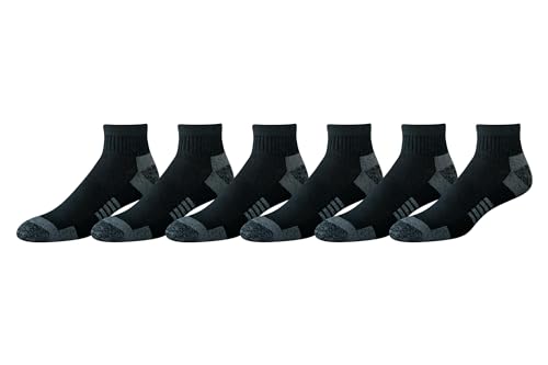 Amazon Essentials Men's Performance Cotton Cushioned Athletic Ankle Socks, 6 Pairs, Black, 6-12