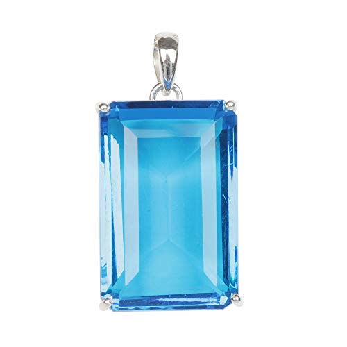 GEMHUB 135 Ct. Blue Topaz Gemstone Pendant Without Chain, 925 Sterling Silver Emerald Shape Topaz Pendant Without Chain
