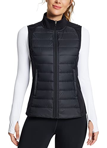 BALEAF Women's Lightweight Warm Puffer Vest Running Winter Hybrid Sleeveless Quilted Water Resistant Jacket Black M