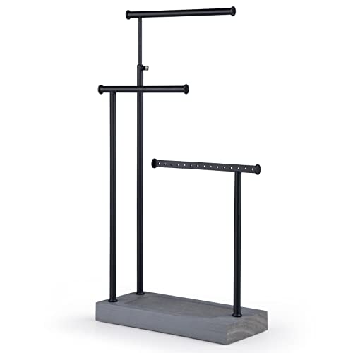 SRIWATANA Jewelry Organizer Display Extra Tall Necklace Holder 3 Tier Jewelry Tree Stand (Weathered Grey & Black)